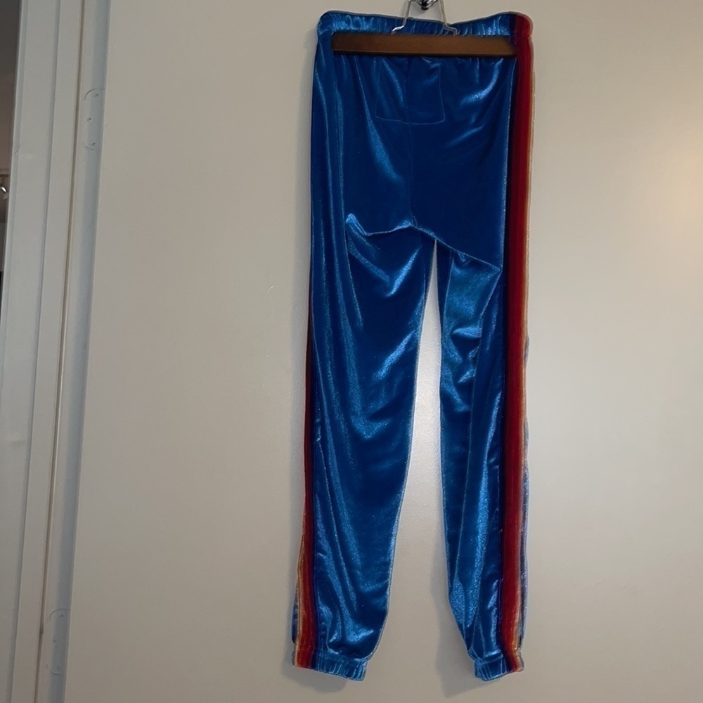 NWT Aviator Nation Women’s Classic Velvet Sweatpants // Blue w/ Rainbow … - Picture 2 of 6